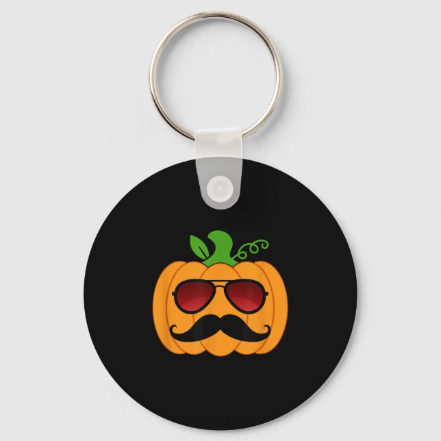 Funny Pumpkin Moustache Sungles Halloween Dad Dadd Key Ring (Front)