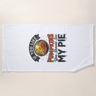 Funny Pumpkin Pie Halloween Vintage Shirt Design_1 Beach Towel
