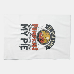 Funny Pumpkin Pie Halloween Vintage Shirt Design_1 Tea Towel
