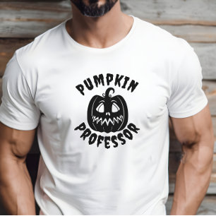 Funny pumpkin Professor black typography T-Shirt