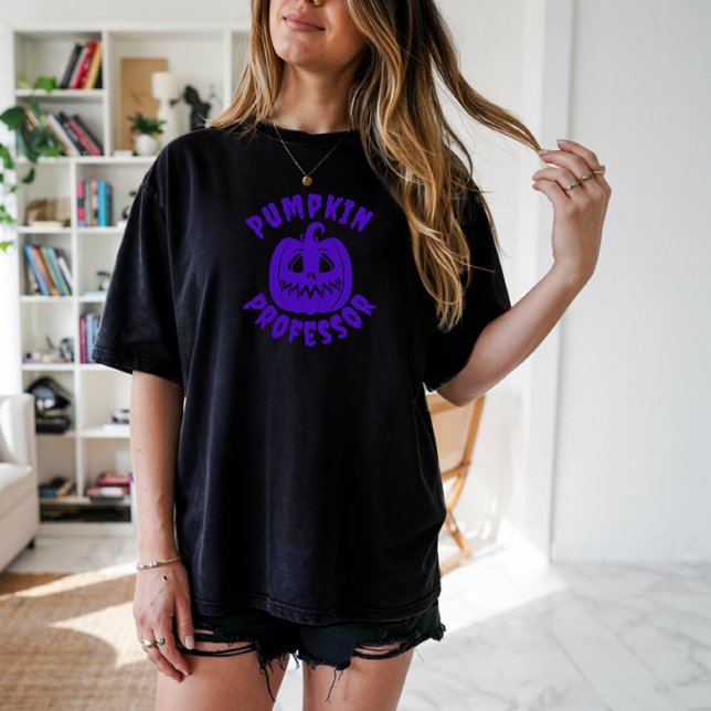 Funny pumpkin Professor purple typography T-Shirt (Creator Uploaded)