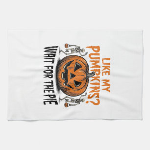Funny Pumpkin Skeleton Halloween Pie Shirt_1 Tea Towel