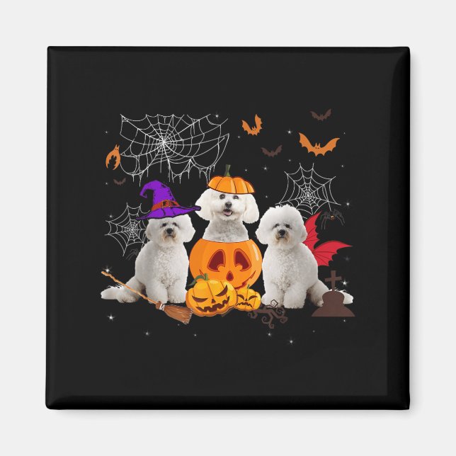 Funny Pumpkin Witch Bichon Frise Dog Halloween Magnet (Front)