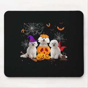 Funny Pumpkin Witch Bichon Frise Dog Halloween Mouse Pad