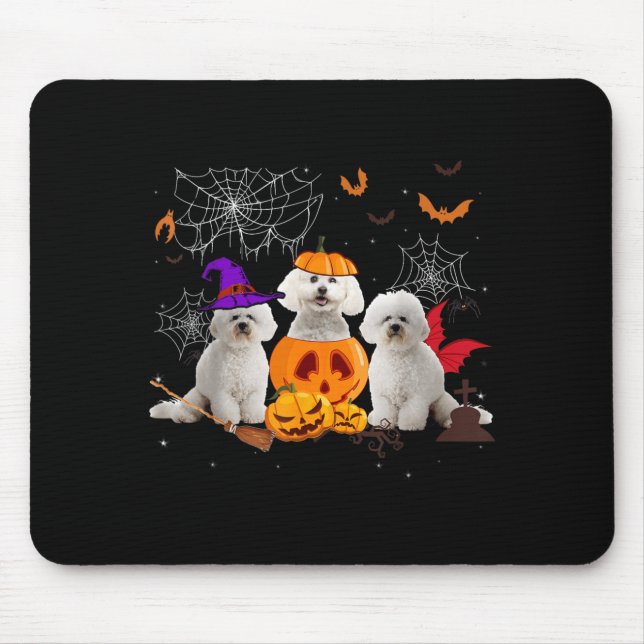 Funny Pumpkin Witch Bichon Frise Dog Halloween Mouse Pad (Front)