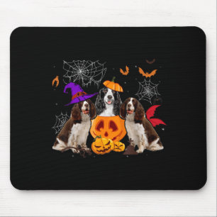 Funny Pumpkin Witch English Springer Spaniel Dog Mouse Pad