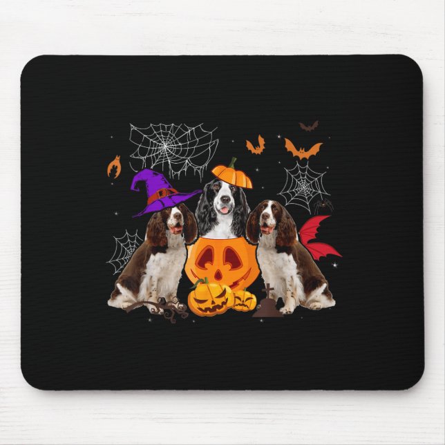 Funny Pumpkin Witch English Springer Spaniel Dog Mouse Pad (Front)