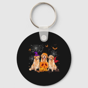 Funny Pumpkin Witch Golden Retriever Dog Halloween Key Ring
