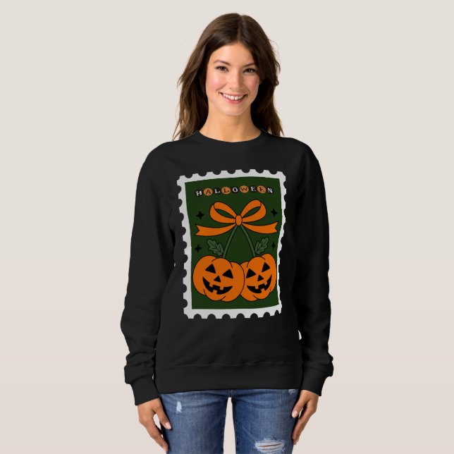 funny pumpking halloween Retro Postage Stamp  Sweatshirt (Front Full)