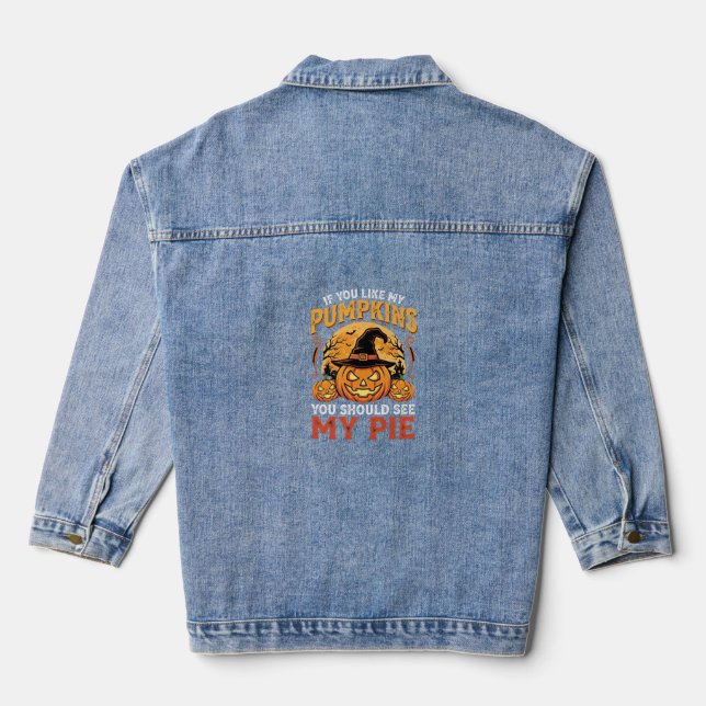 Funny Pumpkins Halloween Pie Design_1 Denim Jacket (Back)