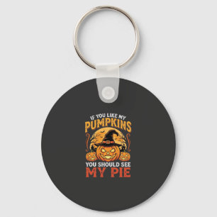 Funny Pumpkins Halloween Pie Design_1 Key Ring