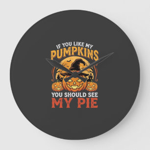 Funny Pumpkins Halloween Pie Design_1 Large Clock
