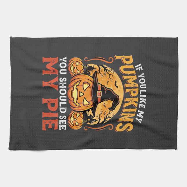 Funny Pumpkins Halloween Pie Design_1 Tea Towel (Horizontal)
