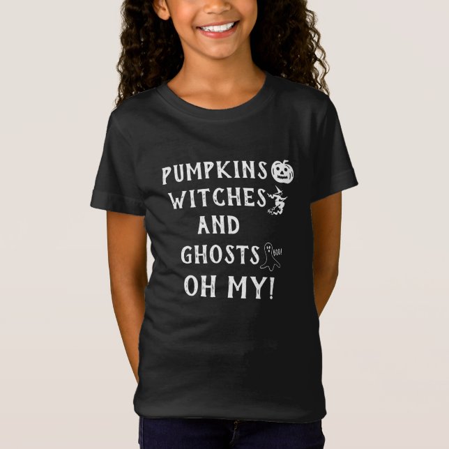 Funny Pumpkins Witches Ghosts Oh My Saying Black T-Shirt (Front)