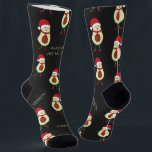 Funny Pun Avocado Red Black Socks<br><div class="desc">Give him a laugh with these black Christmas holiday "AVOCAD HO HO HO" customisable socks, featuring a cute avocado guys with red ties and placeholders for two different names or words of your choosing. True One Size Fits All (Size 5 Female to Size 11 Male), 200 Needle Knit Polyester Socks....</div>