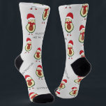 Funny Pun Avocado Red Grey Socks<br><div class="desc">Give her a laugh with these light grey Christmas holiday "AVOCAD HO HO HO" customisable socks, featuring a cute avocado ladies with big red bows and placeholders for two different names or words of your choosing. True One Size Fits All (Size 5 Female to Size 11 Male), 200 Needle Knit...</div>
