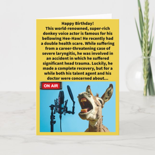 Funny Pun Braying Damage Happy Birthday Card (Front)