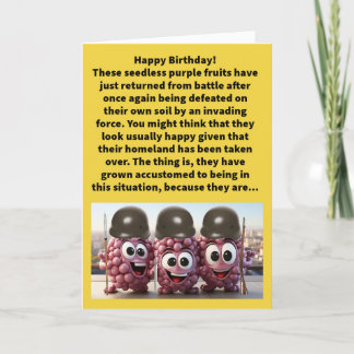 Funny Pun Conquered Grapes Happy Birthday Card