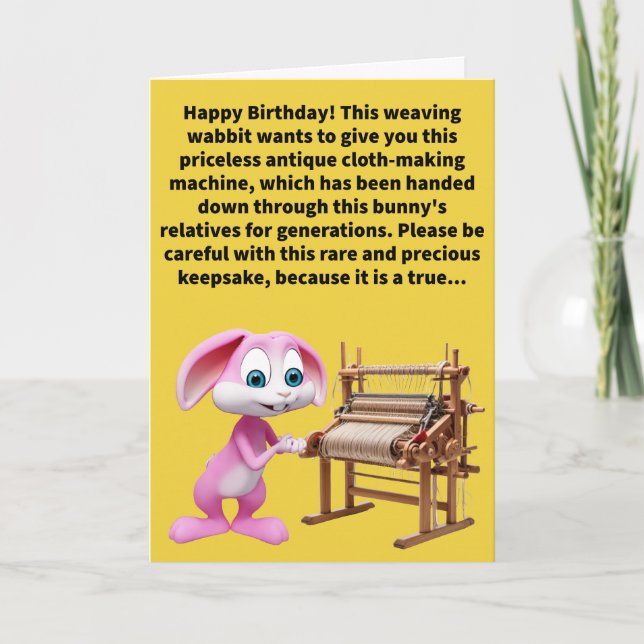 Funny Pun Family Hare Loom Happy Birthday Card (Front)