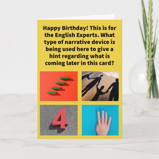 Funny Pun Four Shadowing Happy Birthday  Card (Front)