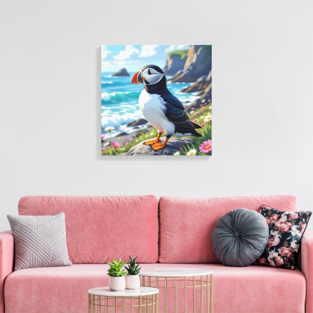 Funny Pun | Happy Birthday Puffin Canvas Print (Insitu(LivingRoom))