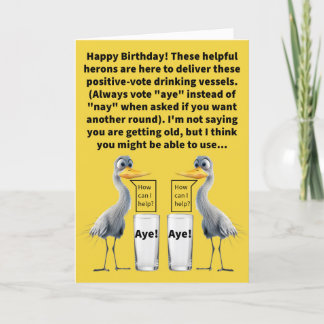 Funny Pun Heron Aides and Aye Glasses Birthday Card