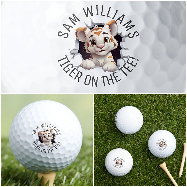 Funny Pun & Name, Cute Tiger, For Him, Her, They  Golf Balls (Creator Uploaded)