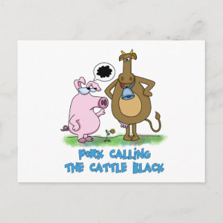 Funny Pun - Pork Calling The Cattle Black Postcard