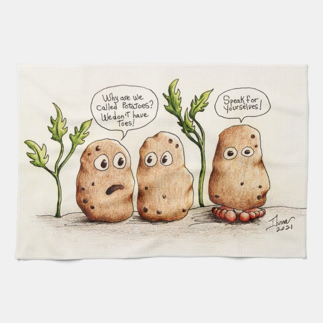 Funny Pun Potatoes Tea Towel (Horizontal)