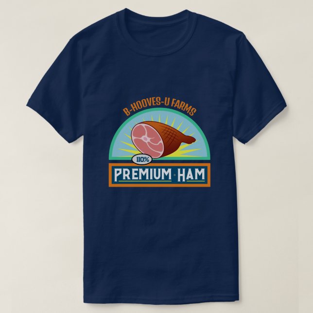 Funny Pun "Premium Ham" Navy T-Shirt (Design Front)
