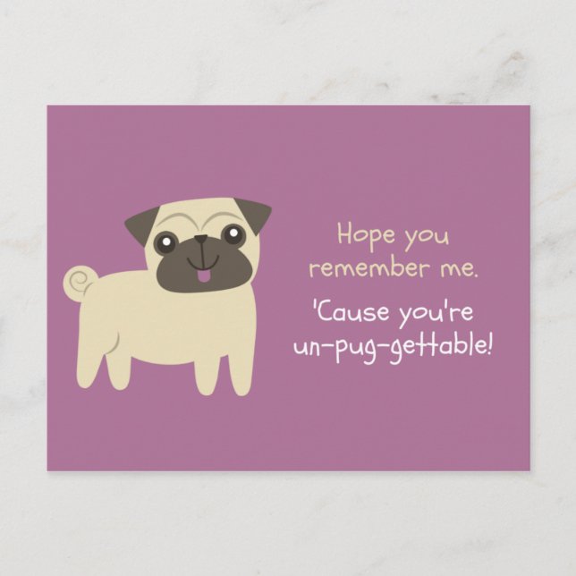 Funny Pun - Purple Pug Illustrated Postcard (Front)