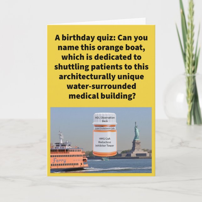 Funny Pun Statin Island Ferry Happy Birthday Card (Front)
