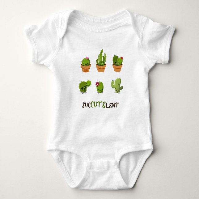 Funny Pun SucCUTElent Succulent Cactus Plant Lover Baby Bodysuit (Front)