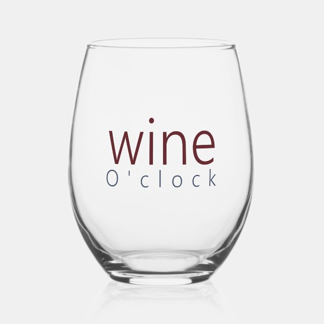 Funny Pun Wine O'clock Typography  Stemless Wine Glass (Front)