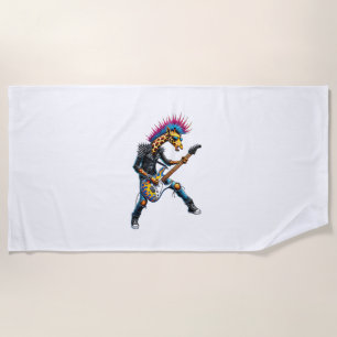 Funny Punk Giraffe, Rock'n Roll Goth Giraffe, Guit Beach Towel
