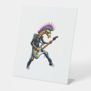 Funny Punk Giraffe, Rock'n Roll Goth Giraffe, Guit Pedestal Sign