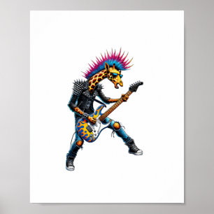 Funny Punk Giraffe, Rock'n Roll Goth Giraffe, Guit Poster