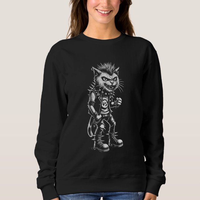 Funny Punk Rock Cat Rock and Roll Cat Sweatshirt (Front)