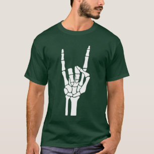 Funny Punk Rocker Hand Sign Rock Skeleton Spooky H T-Shirt