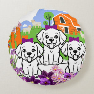 Funny Puppies  Round Cushion