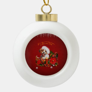Funny puppy ceramic ball christmas ornament