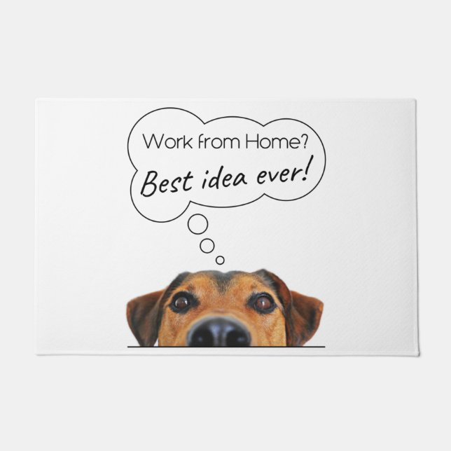 Funny Puppy Dog Thinking: Work from Home? Doormat (Front)