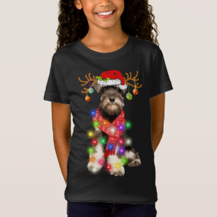 Funny Puppy Lover Schnauzer Christmas Lights Pajam T-Shirt