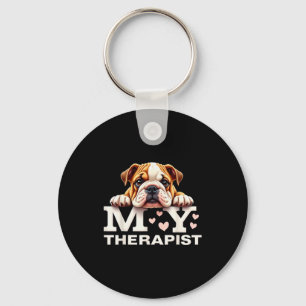 Funny Puppy My Therast English Bulldog Dog  Key Ring