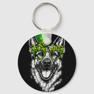 Funny puppy shamrock german shepherd dog st key ring
