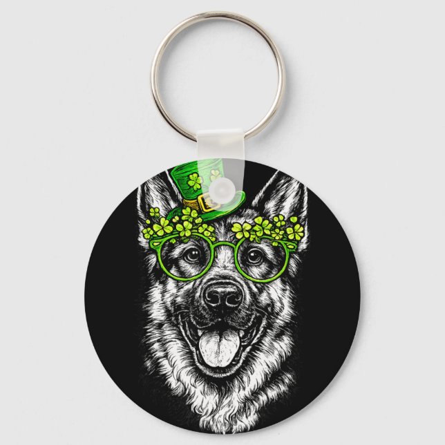 Funny puppy shamrock german shepherd dog st key ring (Front)
