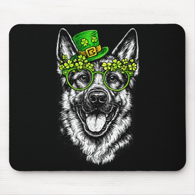 Funny puppy shamrock german shepherd dog st mouse pad (Front)