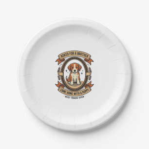 Funny Puppy Shirt Asked for Brother Got a Puppy Vi Paper Plate