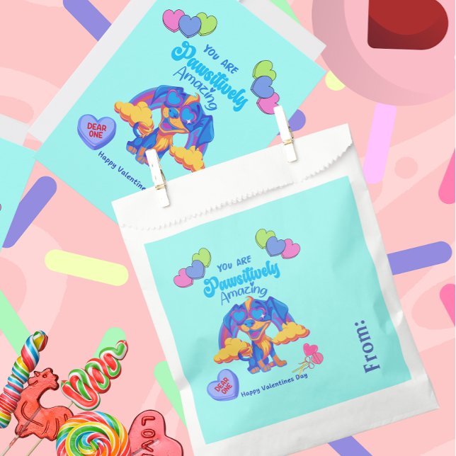 Funny Puppy Wearing Glasses Classroom Valentine   Favour Bags (Cute puppy wearing cool glasses in front of a rainbow.)