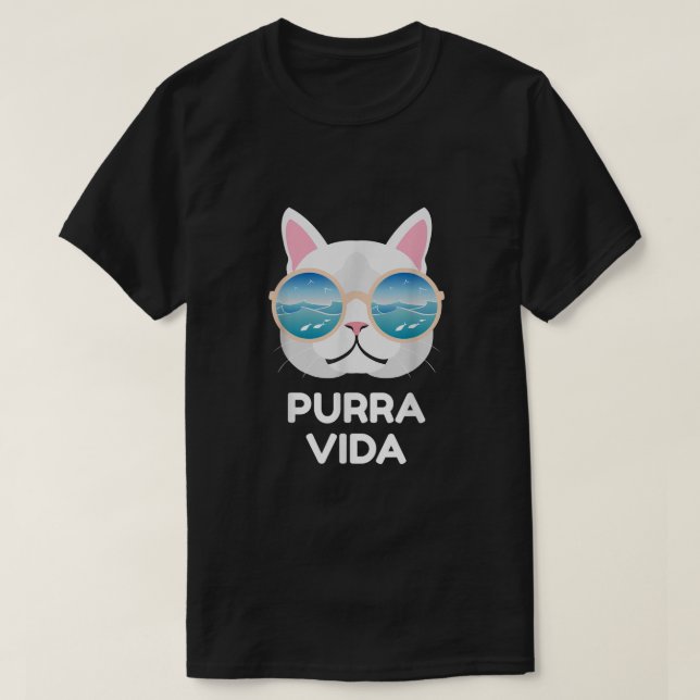 Funny Pura Vida Cat  Costa Rica Surfing Surf Waves T-Shirt (Design Front)